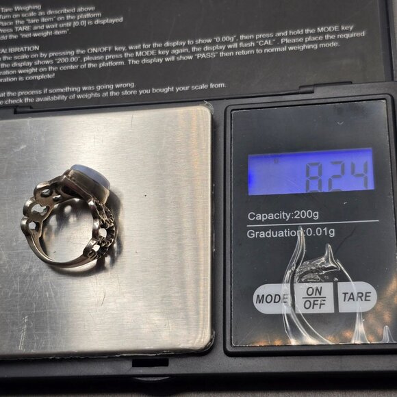 VTG Sterling Silver Teardrop Blue Lace Agate Ring Size 6.5 Cut-Out Link Band - Picture 11 of 11